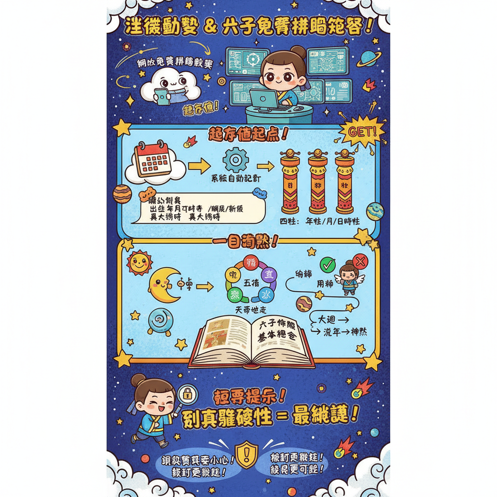 八字算命稱骨算命大運流年格局占卜生辰八字天干地支八字命盤易經八字分析健康運勢八字計算真太陽時性格分析五行平衡流年運勢八字排盤用神命理諮詢